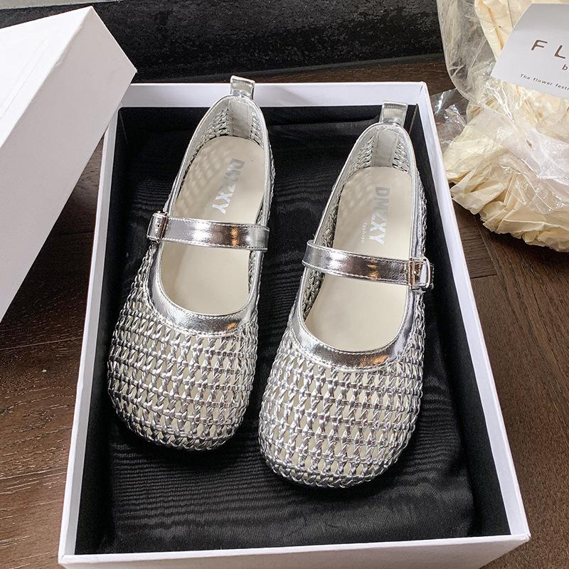 Compilation Hollow Breathable Word Belt Versatile Casual Single Shoes Women's 2025 New Summer Fashion Flat Mary Jane Shoes