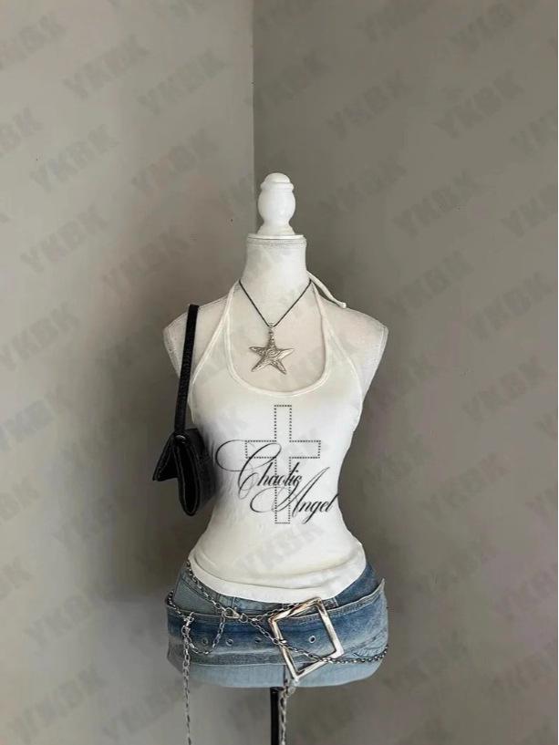 Y2K Sexy American Girl Graphic Vest Top - Women's Short Sleeve Tee