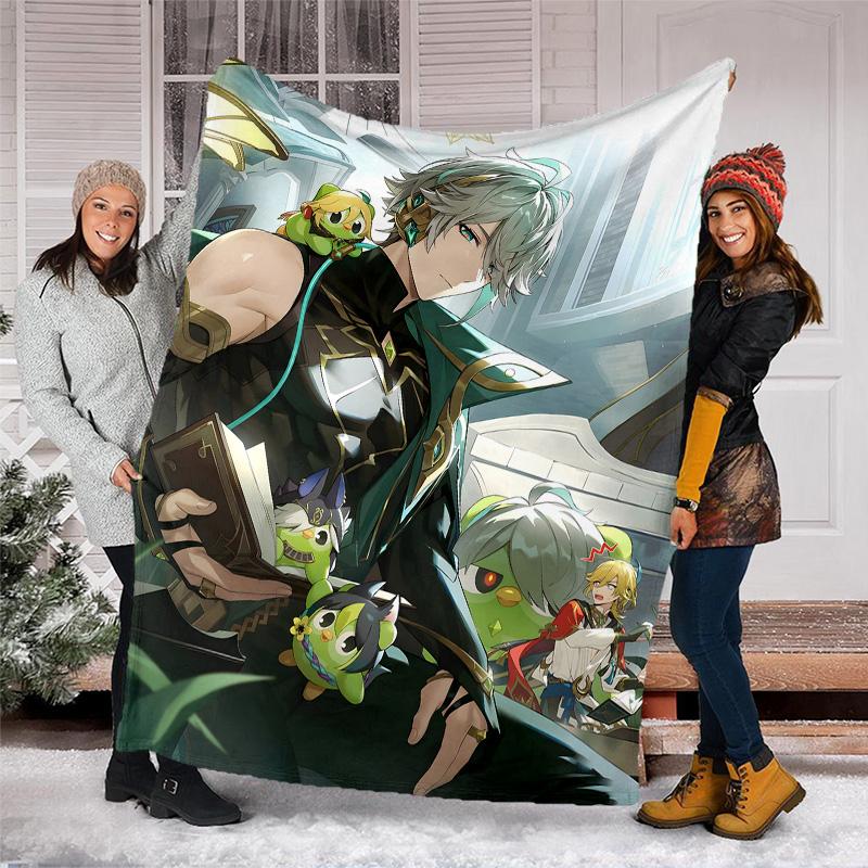 1pc Genshin Impact Alhaitham2 Theme Blanket - Digital Print, Polyester, Cozy for All Seasons, Perfect for Outdoor, Camping, and Travel