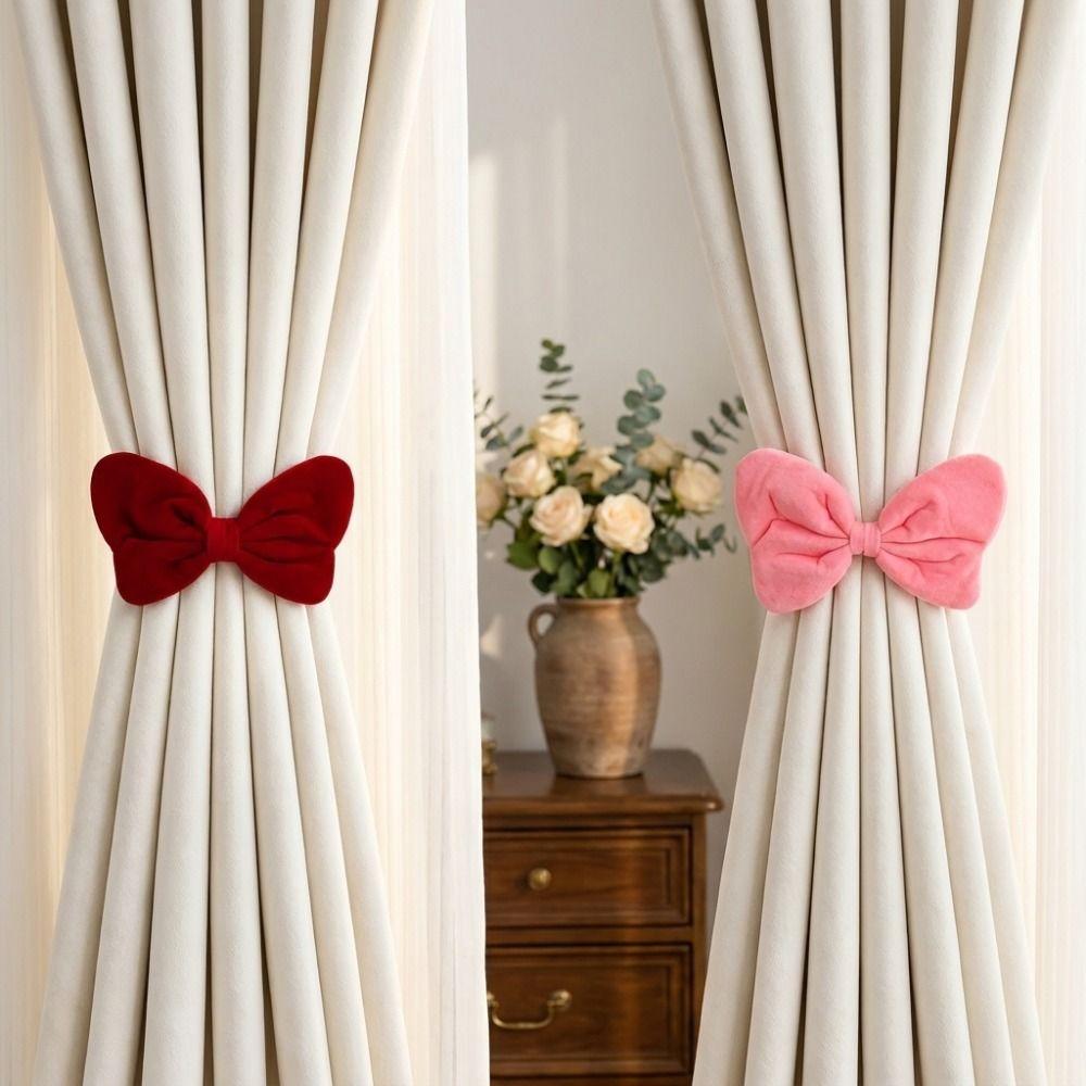 2Pcs Velvet Bowknot Curtain Tiebacks INS Curtain Strap Romantic Curtain Holders Curtain Decor