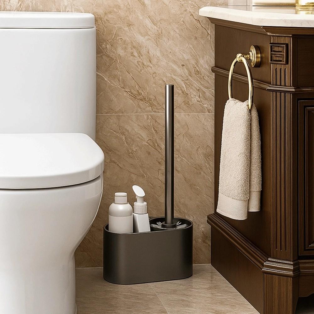 Aluminum Material Wall Mounted Toilet Brush Nail Free Installation Cleaning Toilet Brush  Restroom