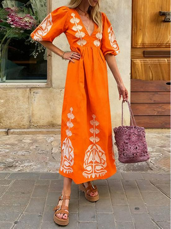 Vestido Casual Holgado para Mujer con Escote en V, Mangas Abullonadas y Espalda Descubierta 2025