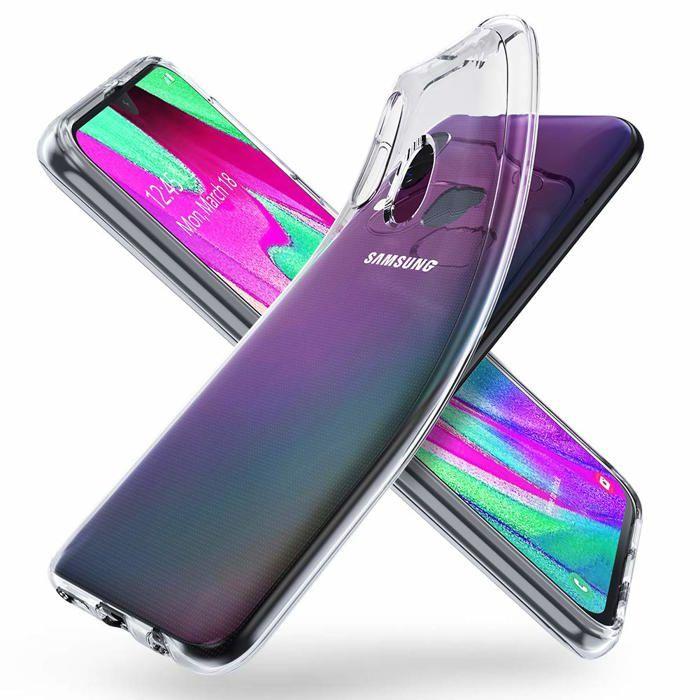 Case and Neck Strap for Samsung Galaxy A40 - Transparent Soft TPU Adjustable Black Cord Phonillico®