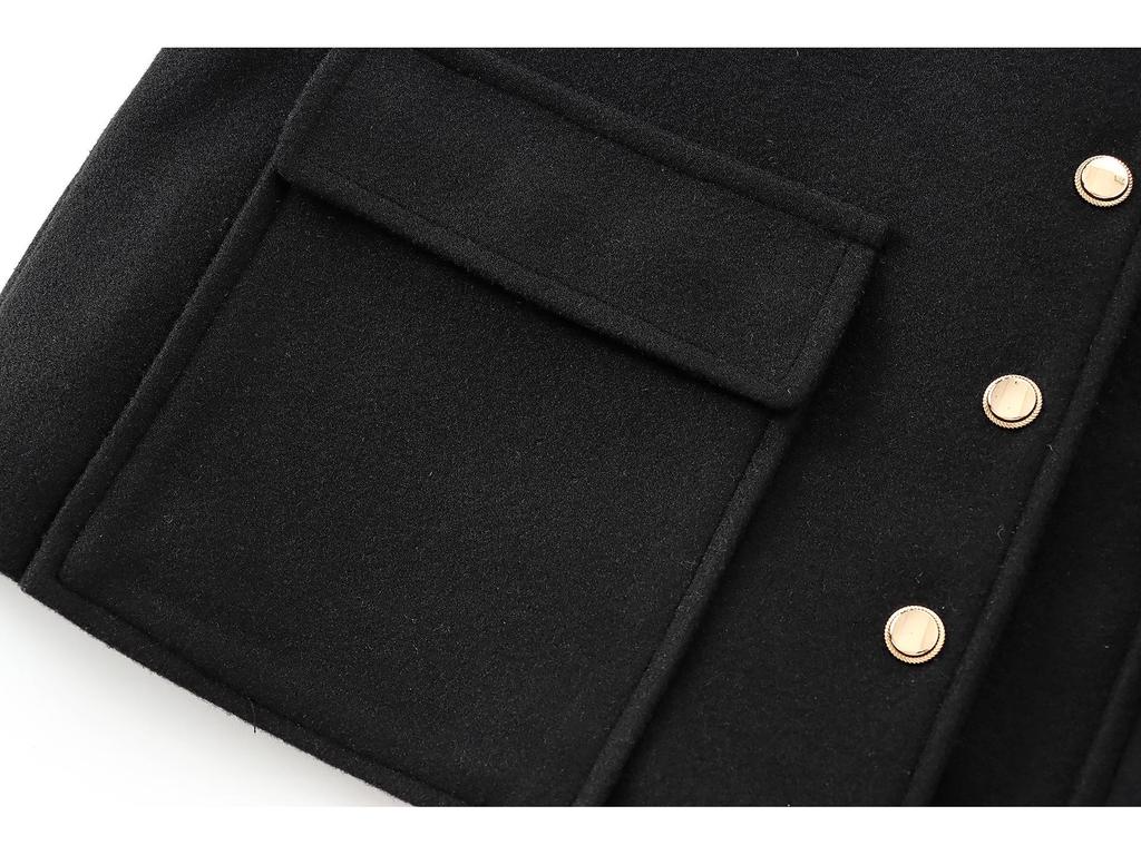 Navy-Style Gold Button High-Waisted Autumn Jacket for Women