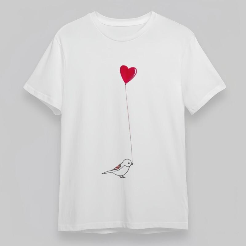 

Women s Fashion T-Shirt Red Heart Balloon With Gray Bird Cotton Oversize Tee 4XL
