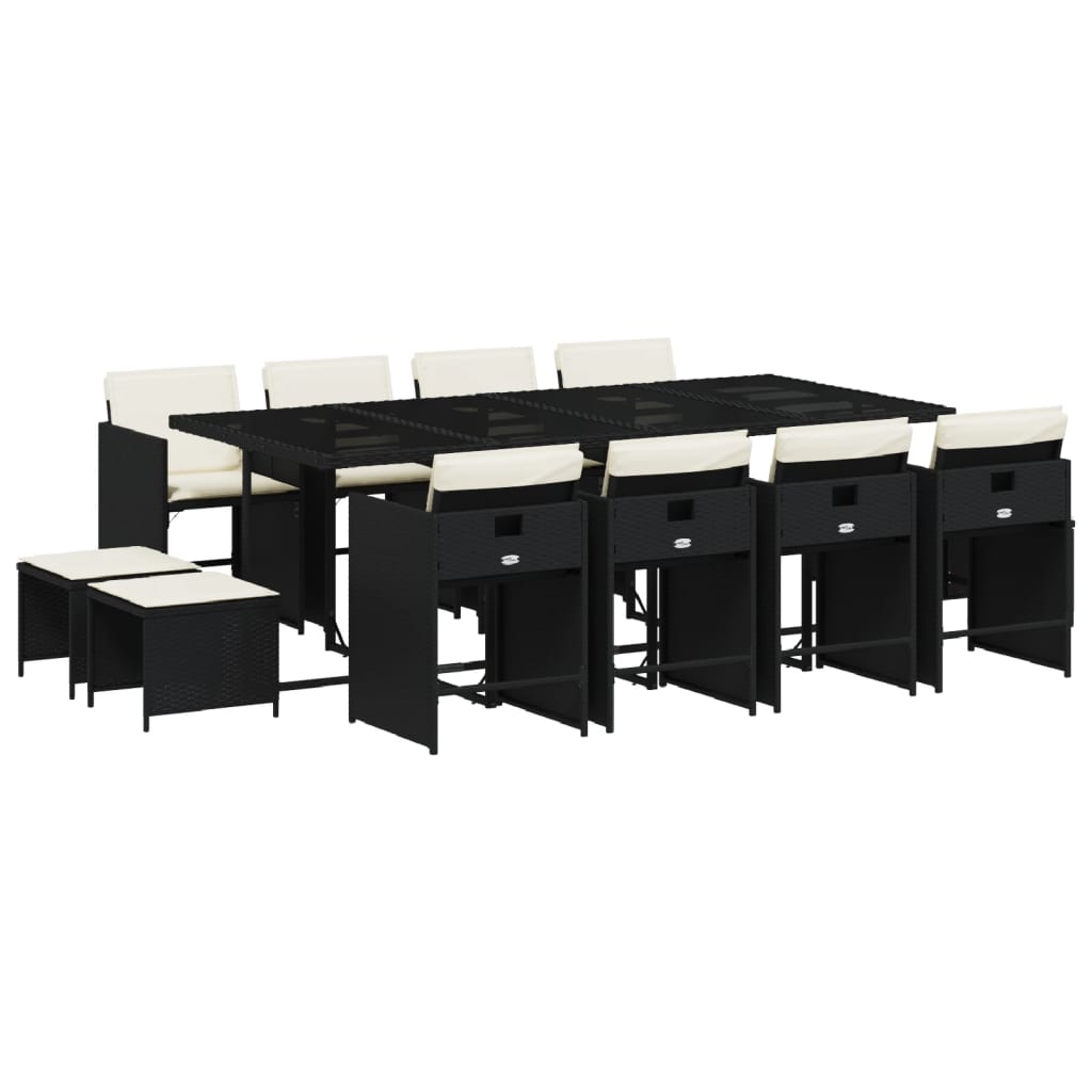 Vidaxl 13-Cz. Garden Furniture Set, Cushions, Black, Rattan PE
