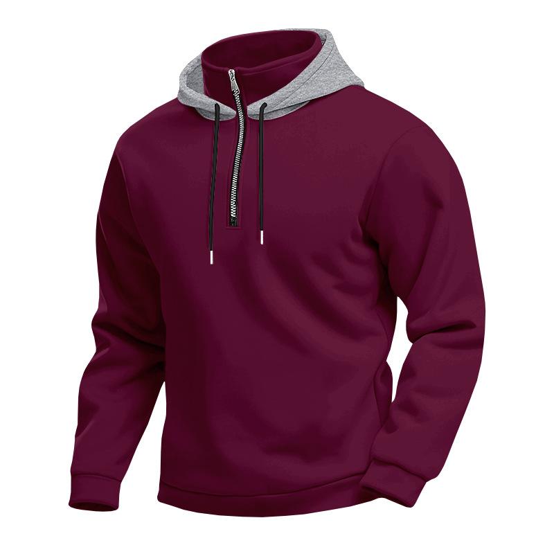 Heavyweight Spring/Autumn Fleece-Lined Men's Oversized Stand-Up Collar Hooded Pullover Zip-Up Long-Sleeved Sweatshirt