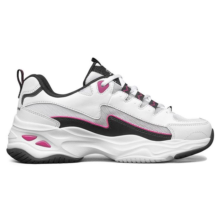Skechers DLites 4.0 Mesh Pelle Sintetica Sport Comfort Scarpe Lifestyle Basse Sneakers Donna Bianco Nero Rosa 896024-WBK