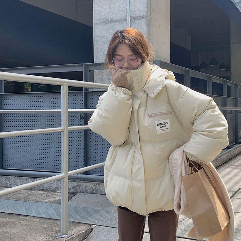 Verdickter Brotmantel mit Kapuze im koreanischen Stil, lockere, mit Baumwolle gefütterte Winterjacke für Studentinnen