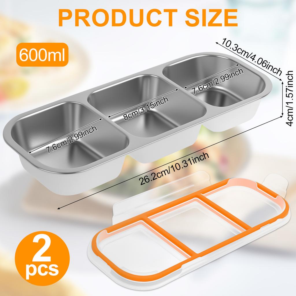 2 Stück Bento Lunchbox mit Deckel Edelstahl unterteilt Snackbehälter Tragbar Auslaufsicher Lunchbox Wiederverwendbarer Lebensmittelbehälter Büro
