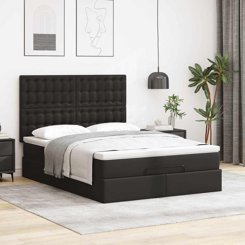 Ottoman Bed with Mattress & LEDs Black 140x190 Cm Faux Leather