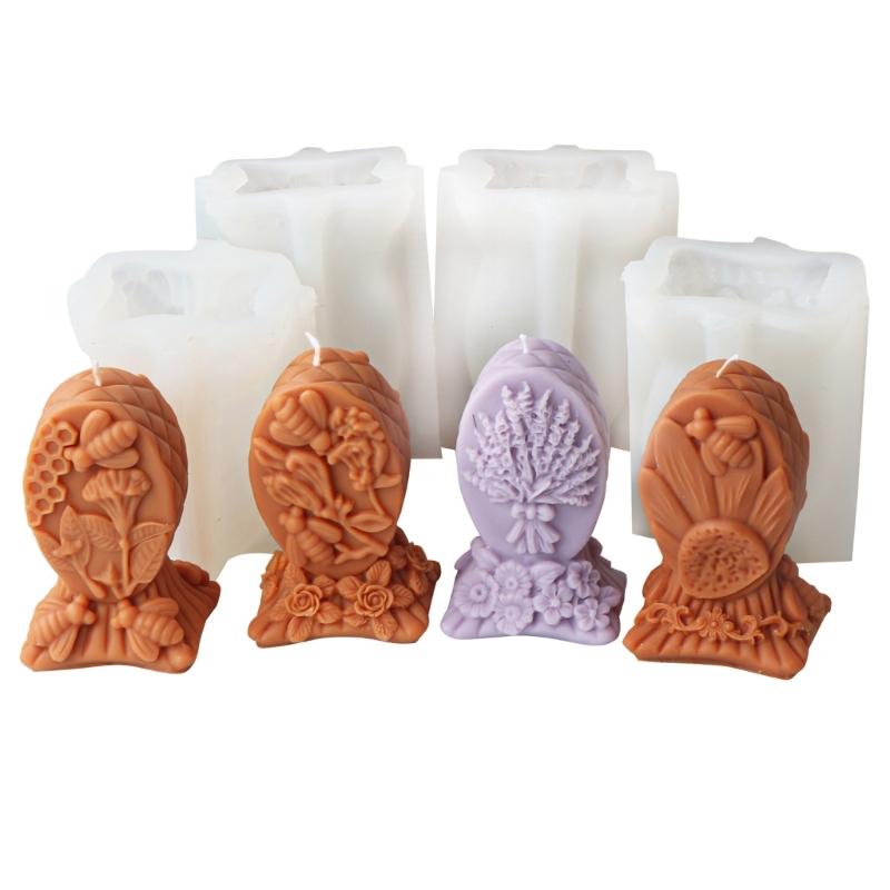 Creative Resin Candle Molds Decorative  Bees Flower Relief Candle Silicone Mold for Candle Making Supplies