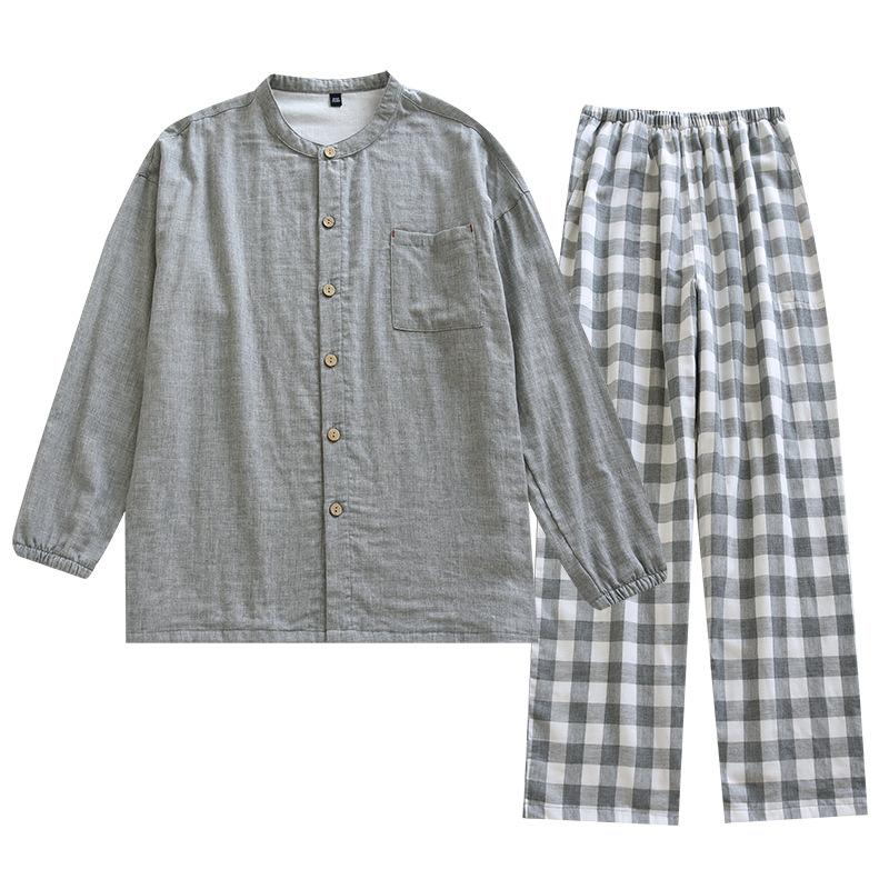 Herren Frühling Baumwolle Hauskleidung Langärmiger Pyjama Draußen Frühling Herbst