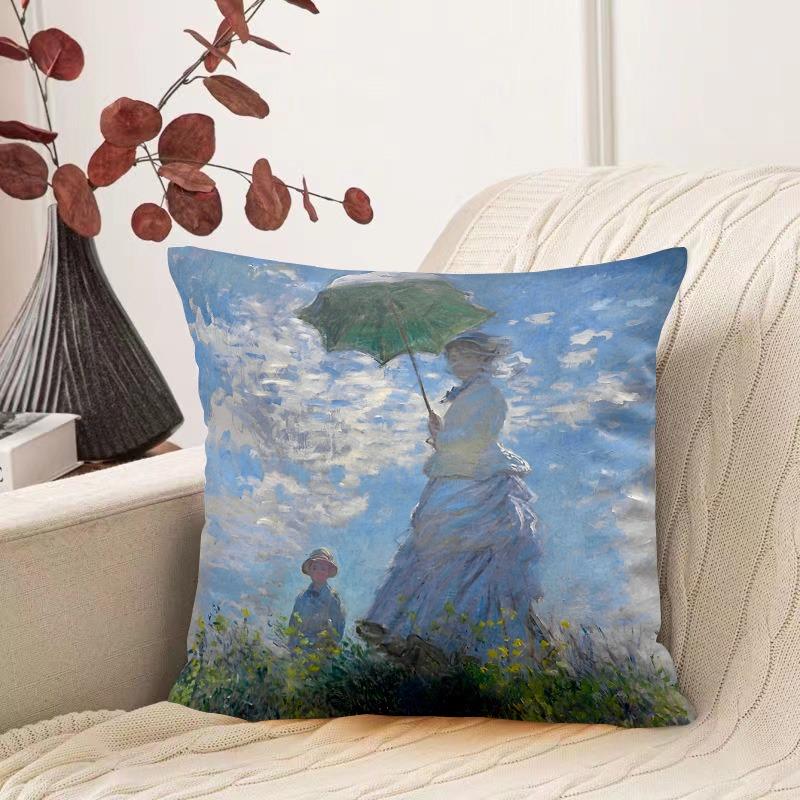 Oil Painting Water Lily Pattern Decorative Pillowcase Living Room Bedroom Square Cushion Pillowcase