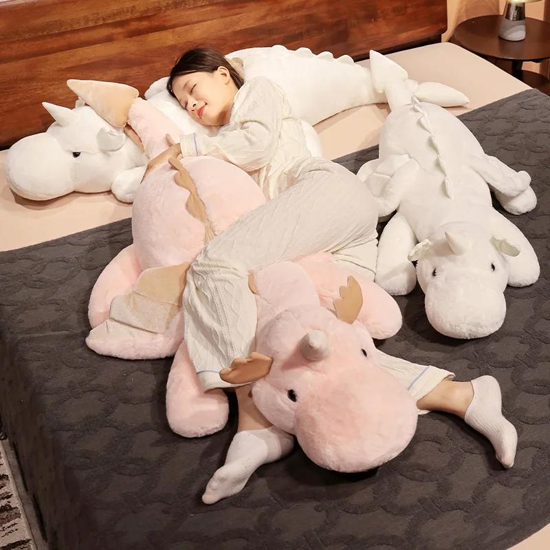 70-150CM Little Flying Dragon Plush Toys Giant White Dinosaur Stuffed Animal Toy Soft Bedroom Sleep Pillow Cushion