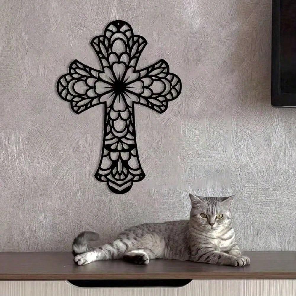 Wrought Iron Cross Wall Decor Vintage Metal Art Sculpture for Home Church Farmhouse Modern Decorative Craft