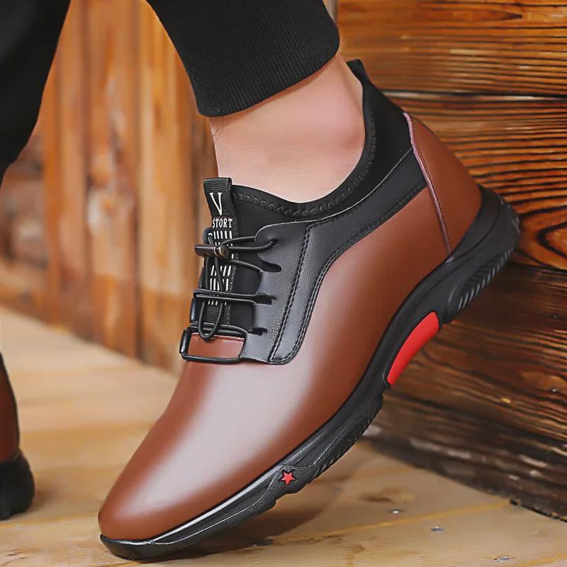 Męskie buty ze skóry naturalnej podwyższające wzrost: 6CM & 8CM Koreański Modny Biznesowy Casual