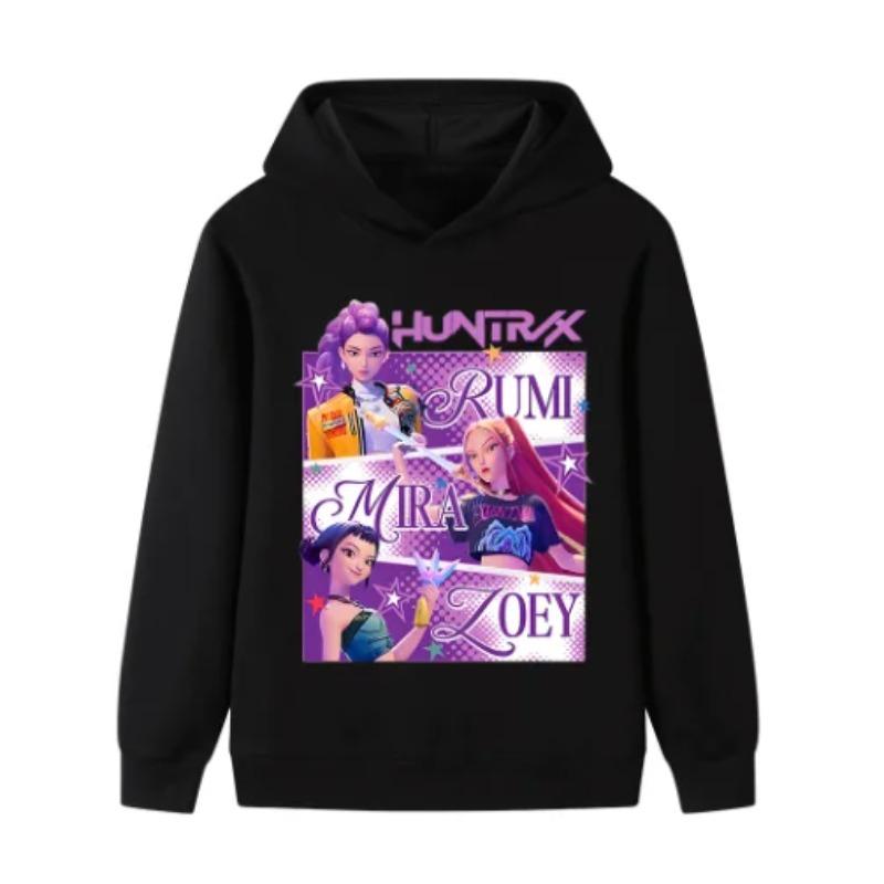 

K-Pop Мисливці на демонів Худі Дитячий одяг Одяг для дівчаток Весна Осінь Повсякденний Модний З довгим рукавом Зручний М який Милий Худі 160 чорний