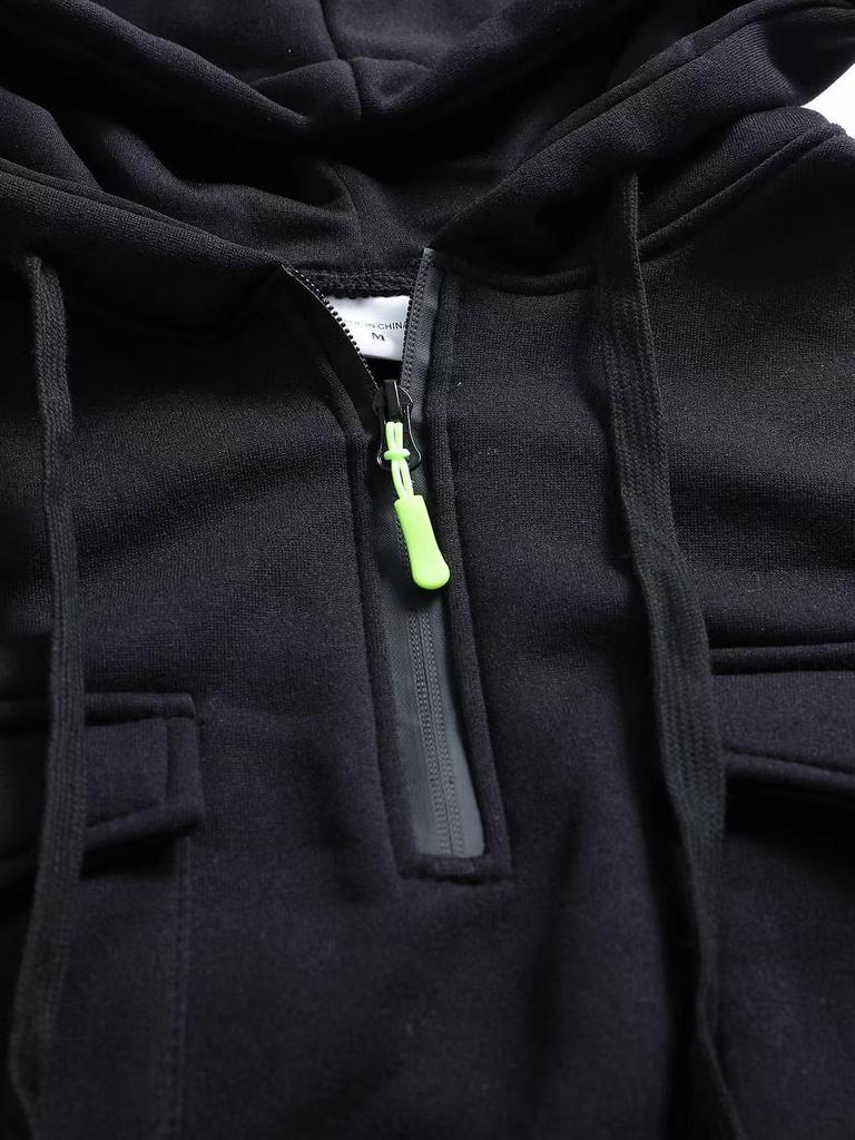 Men's Multi-Pocket Fleece Lined Hoodie Jacket - Casual and Versatile for Autumn/Winter