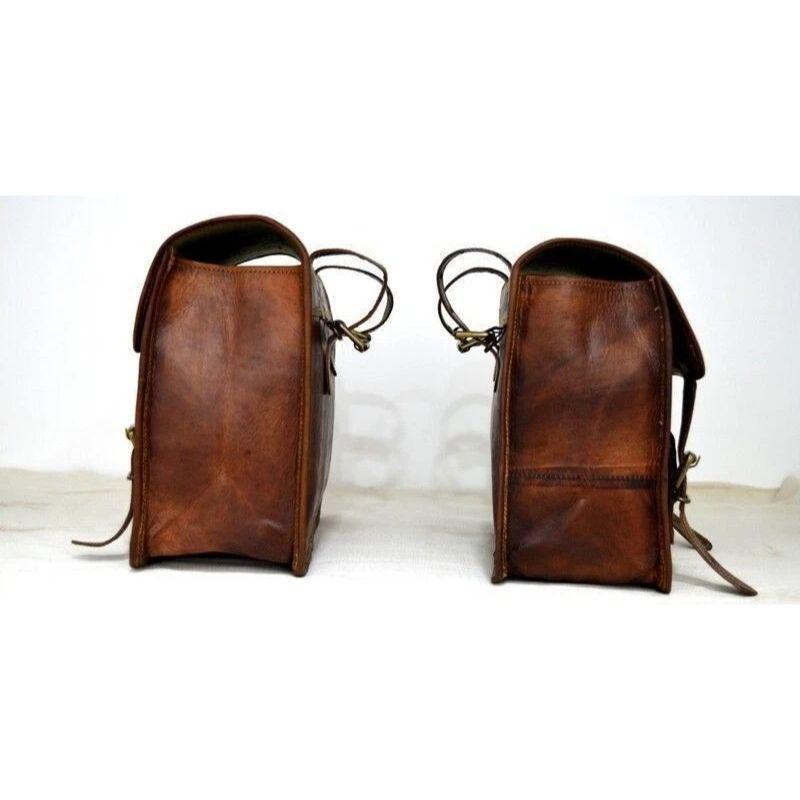 Bag Leather Motorcycle Pouch 2 Side Saddlebag Saddle Panniers Brown Tool Storage
