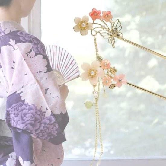 Sakura Flower Pearl Hairpin Hair Clip Bangs Holder Ornament Japanese Style Yukata Traditional Kimono Accessory (Sakurazaka)