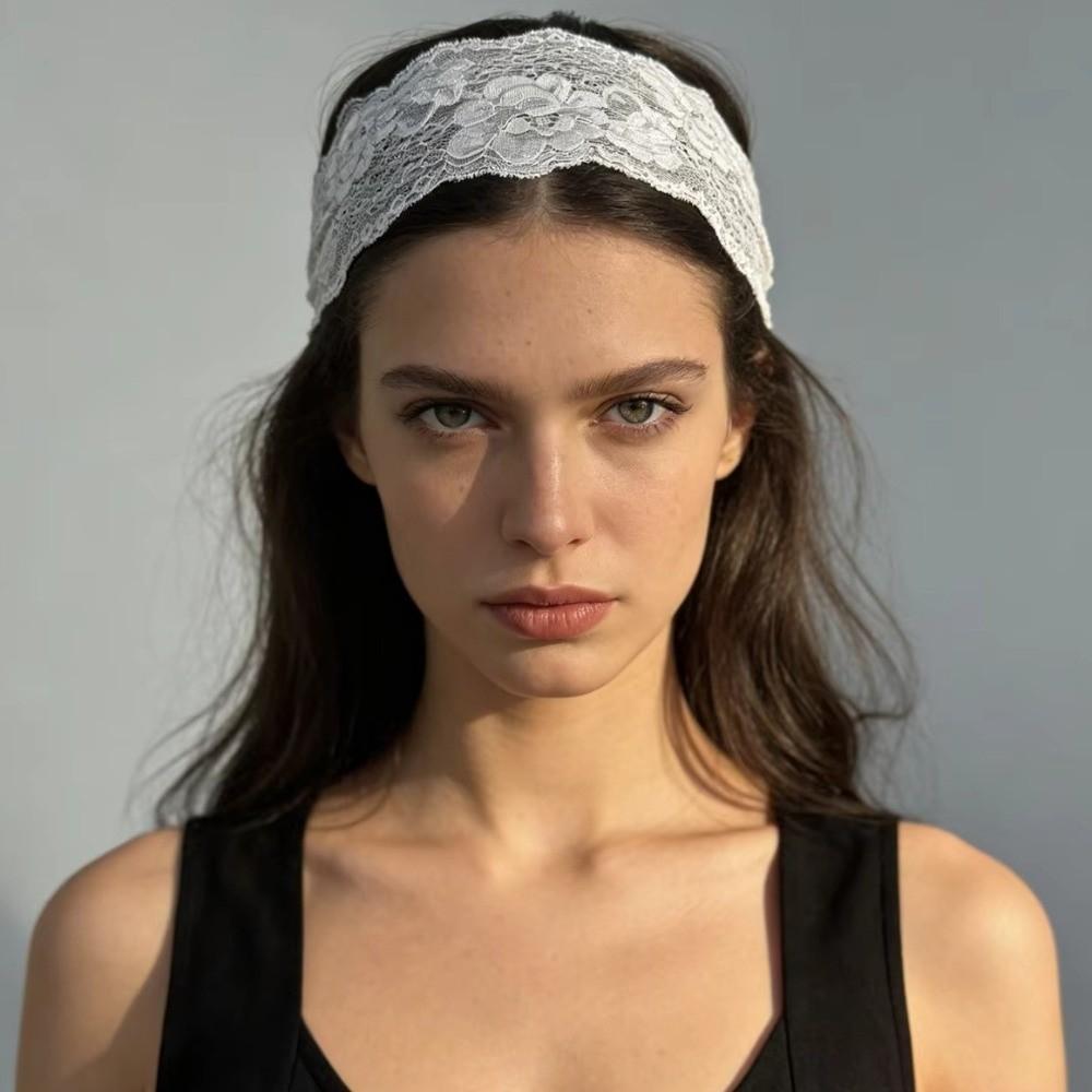 Korean Lace Floral Headbands Wide Mesh Elastic Hair Bands Hollow-Out Lightweight Headwrap Female