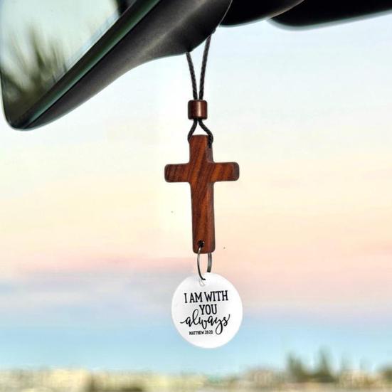 Hölzerner Segensanhänger Auto Rückspiegel Hängeornament Religiöser Dekorananhänger Geschenk für geliebte Menschen