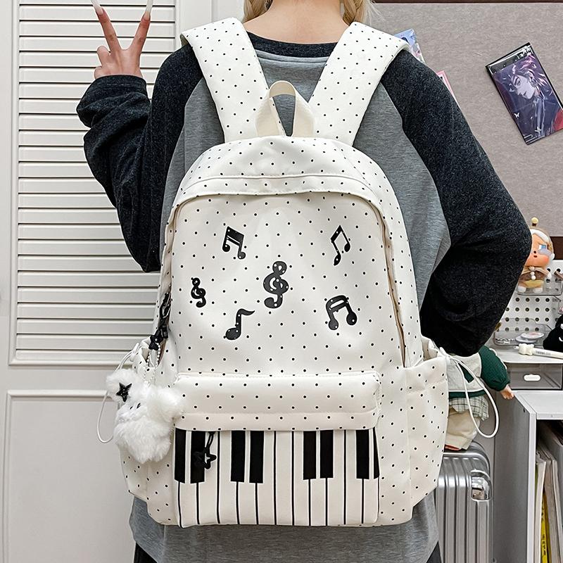 Zaino per Pianoforte Impermeabile Marca Stampa a Pois Coreana con Note Musicali Borsa a Spalla Studente Nylon Grande Capacità Cerniera Borsa da Viaggio