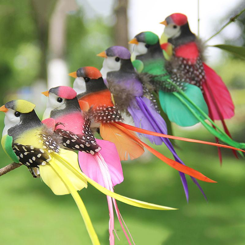 6Pcs Artificial Feather Birds With Vibrant Colors And Realistic Look Perfect For Garden Home Decor Diy Crafts Party Ornaments