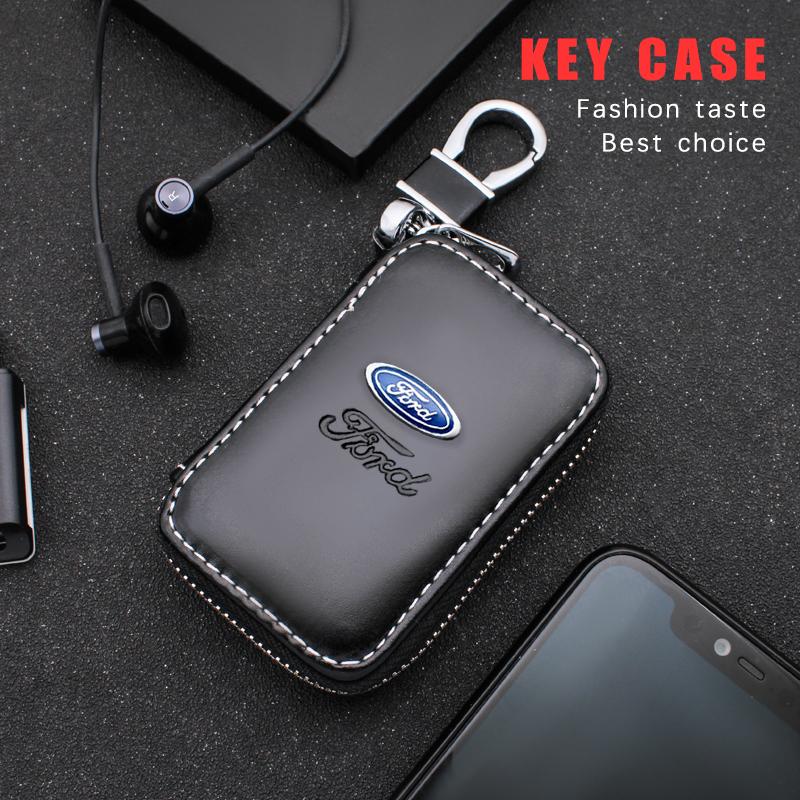 Leather Car Key Case Protection Auto Key Bag Key Chain Cover For Ford Focus 2 MK2 Fiesta Mondeo Galaxy Falcon Territory Ecosport APR1