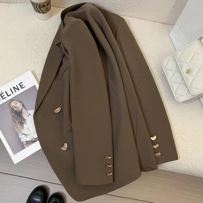 Women S Loose Fit Casual Brown Blazer For Spring Autumn Slimming Elegant Small Size