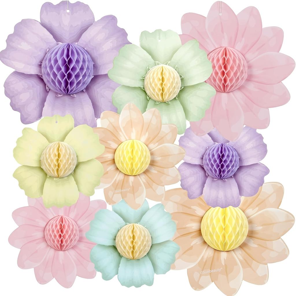 9pcs of pink rainbow party decoration 25.4cm giant paper flower 3D honeycomb for party soft hanging flower decoration girl wall