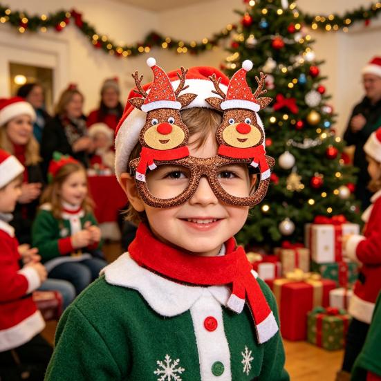 huaqianguhh Christmas Glasses, Glitter Holiday Party Glasses Frames, Santa Hat Tree Snowman Bear Funny Eyeglasses for Favors