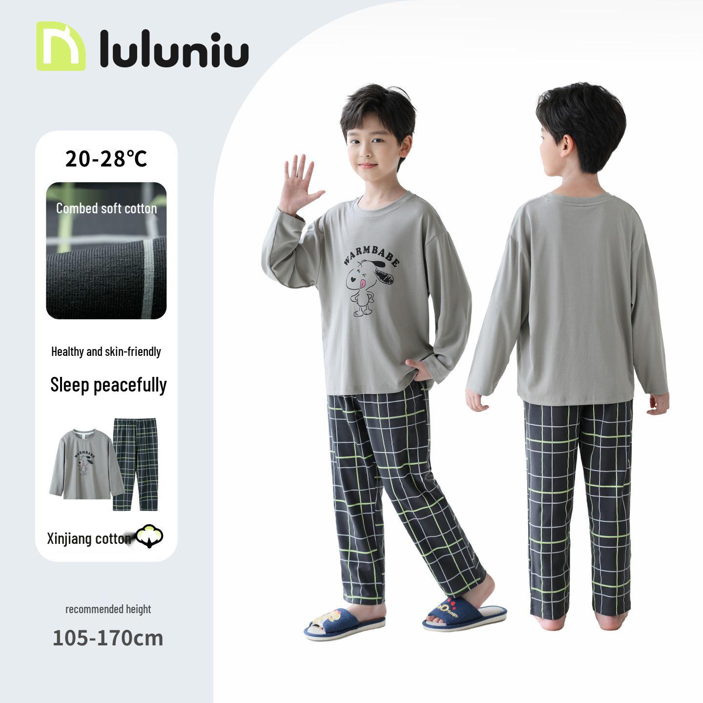 

Lulu Niu Boys Cartoon Cotton Long-Sleeve Pajamas - Spring & Autumn Style 130cm (12 for height 125-135cm)
