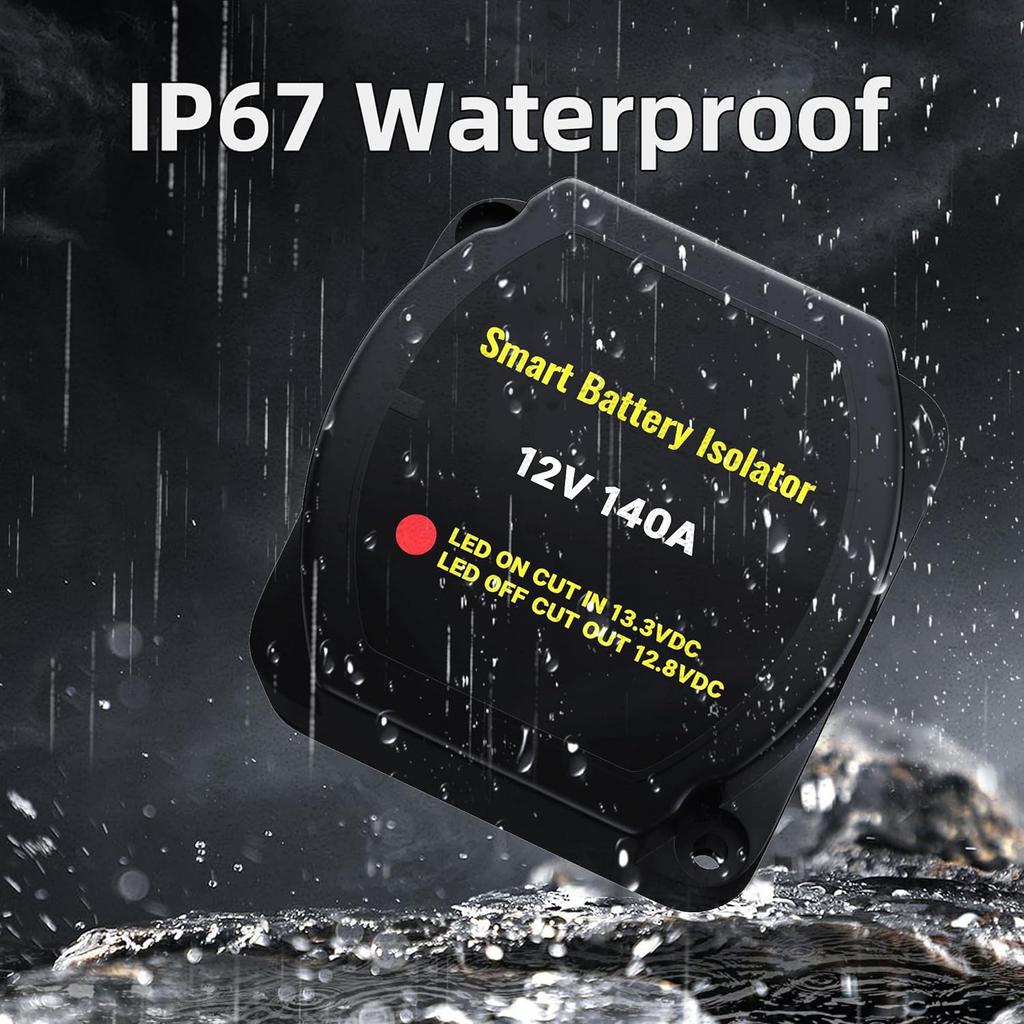 Dual Battery Isolator Kit 12V 140Amp Waterproof Voltage Sensitive Relay Smart Dual Battery Isolator for Marine Truck ATV UTV RV