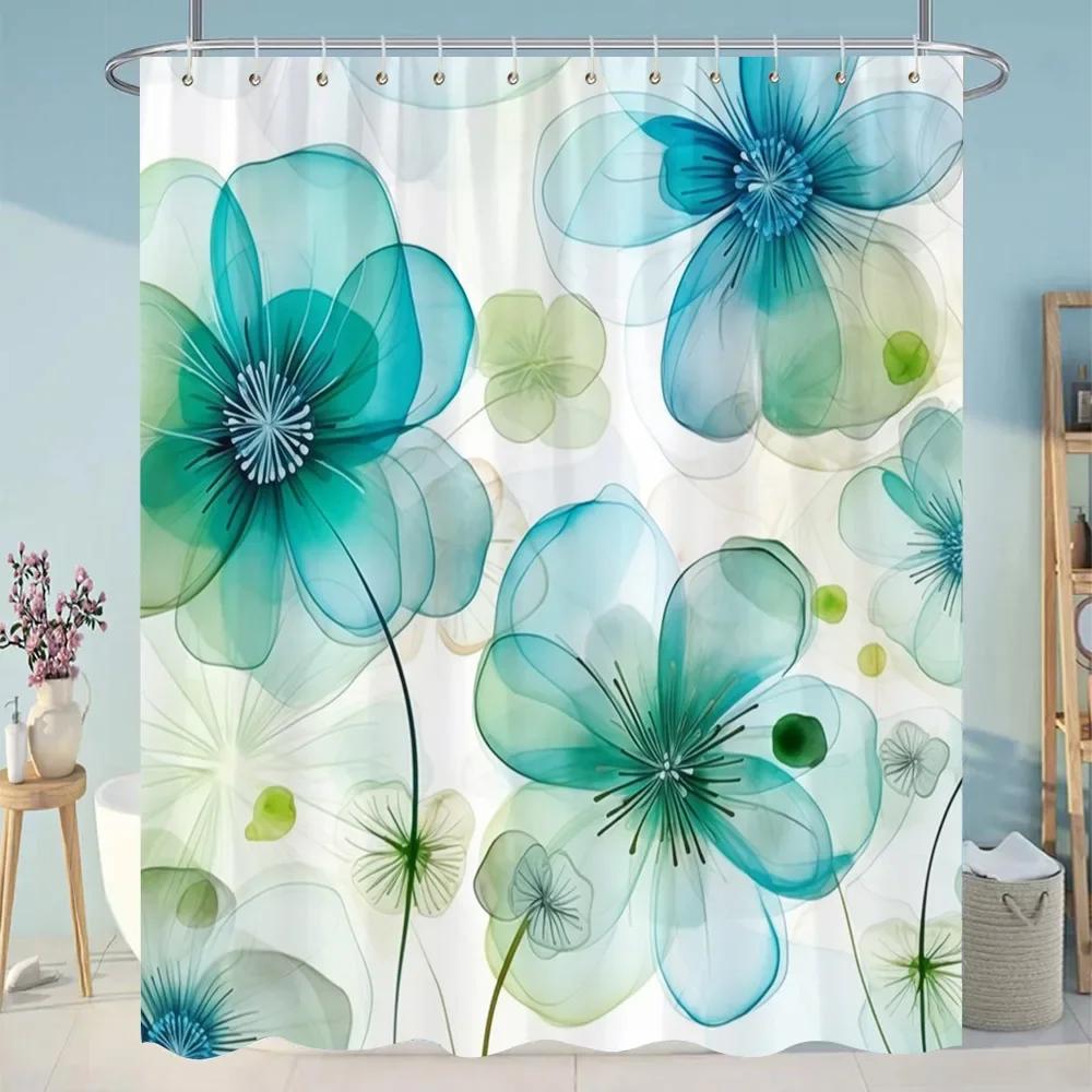 Botanical Floral Bathroom Curtains Tropical Green Leaf Butterfly Nature Landscape Polyester Fabric Shower Curtain Bathroom Decor