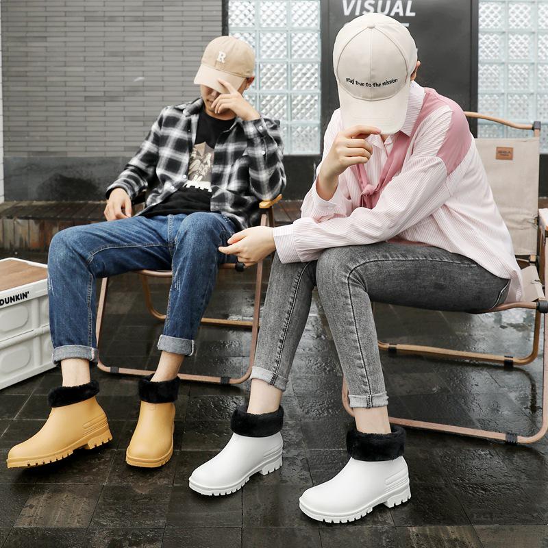 Unisex Waterproof Rubber Ankle Boots with Fleece Lining - Non-Slip and Lightweight for Outdoor Wear