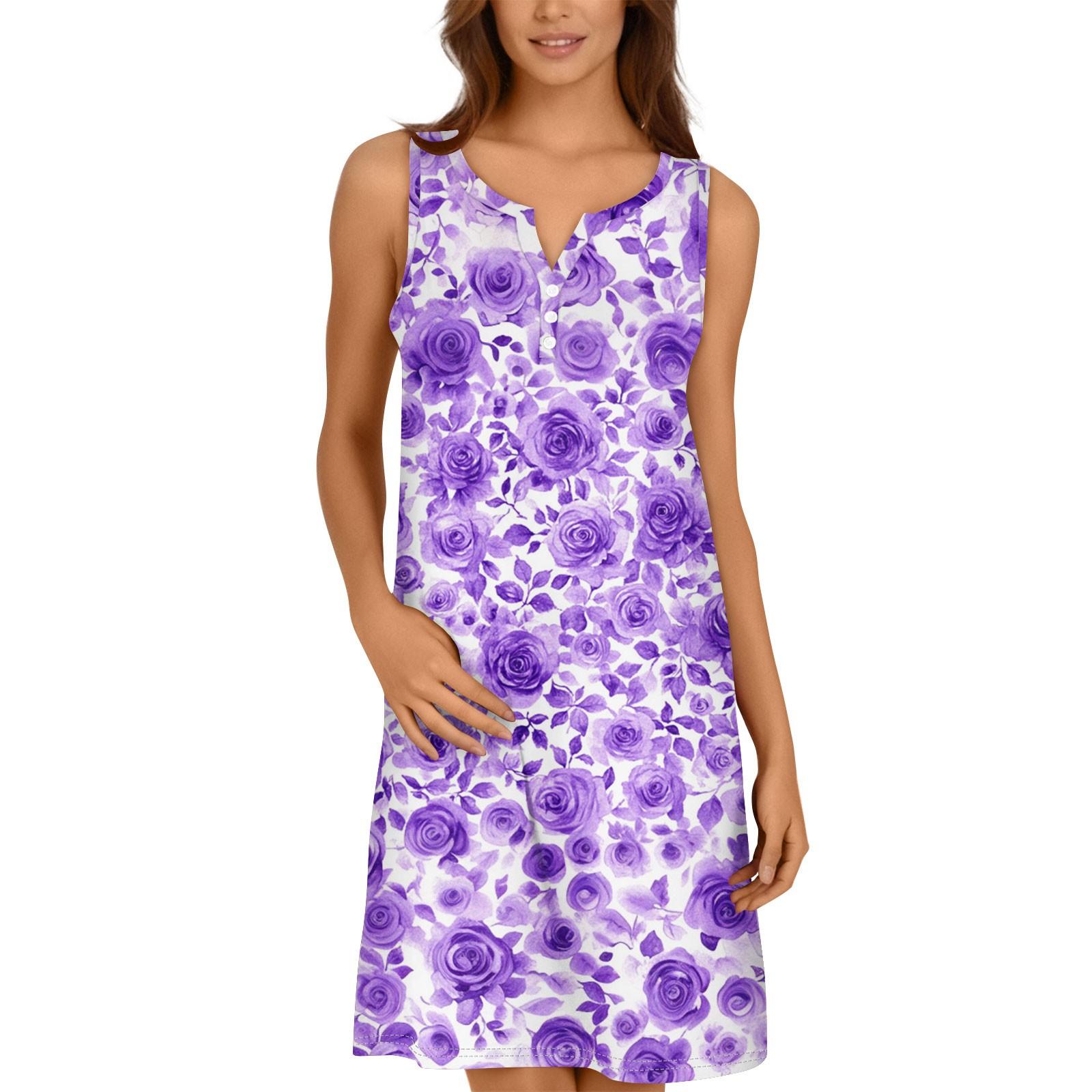 

Women V Neck Button Down Floral Print Pockets Dress XXL фіолетовий