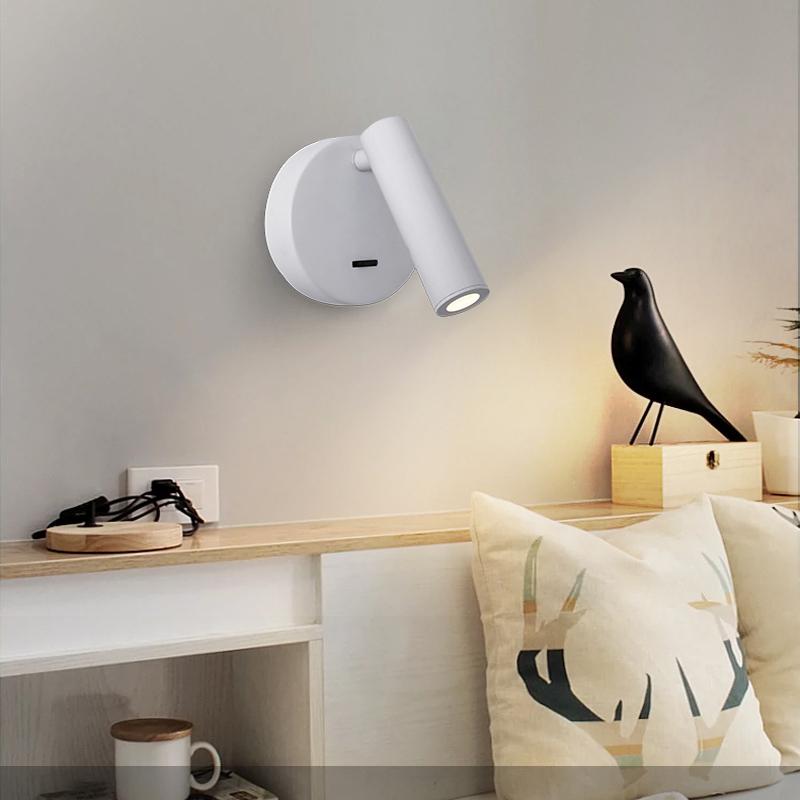 Anti-glare Bedroom Bedside Wall Lamp Hotel Bedside Reading Small Spot Light Indoor Simple with Switch Background Wall Lights