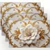 Jit4 pièces/6 pièces Fond Blanc avec Feuilles Dorées Et Fleurs Blanches Entourées de Diamants Motif Imprimé Sets de Table, Rendant Votre Salle à Manger Et Cuisine