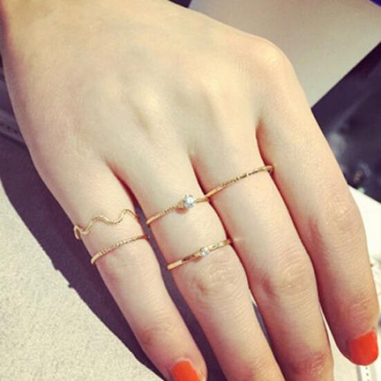 5Pcs/Set Band Ring Wave Stack Above Knuckle Midi Rings Lady Jewelry Charm