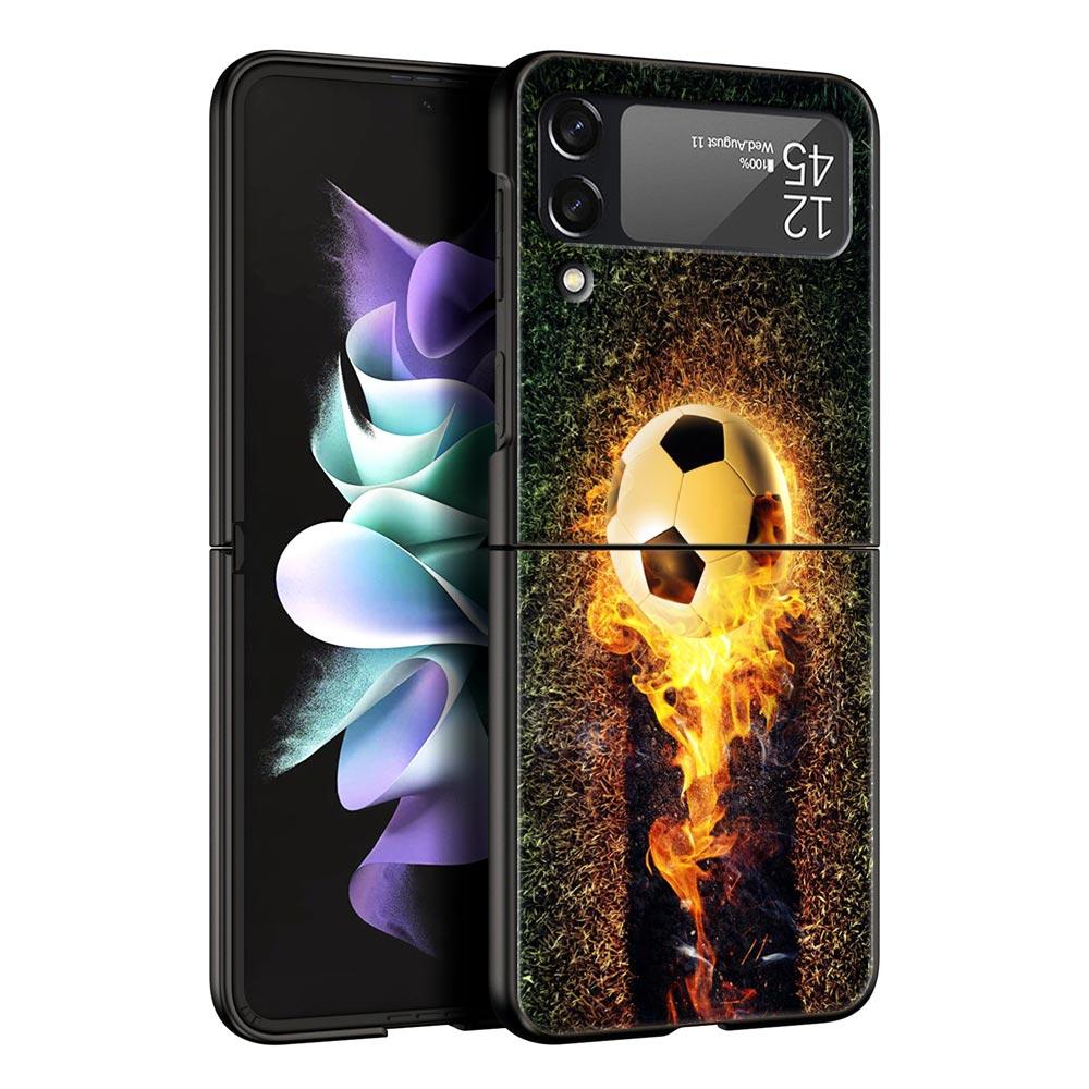 Phone Case for Samsung Galaxy Z Flip 3 4 5 Folding Mobile Shell Hard PC Fundas Black Protect Cover Soccer Ball Football Field