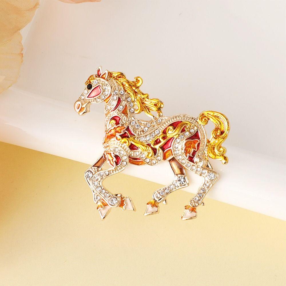Crystal Enamel Horse Brooch Pin Sparkling Mascot Horse Lapel Pin Zodiac Horse Brooch  Good Luck