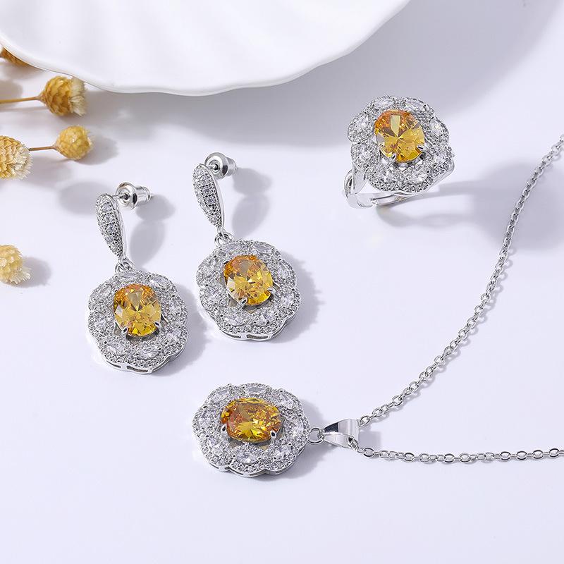2025 Zircon Jewelry Set Bridal Wedding 3-Piece Set Necklace Earrings Ring Full Diamond Fashion Wedding Decoration