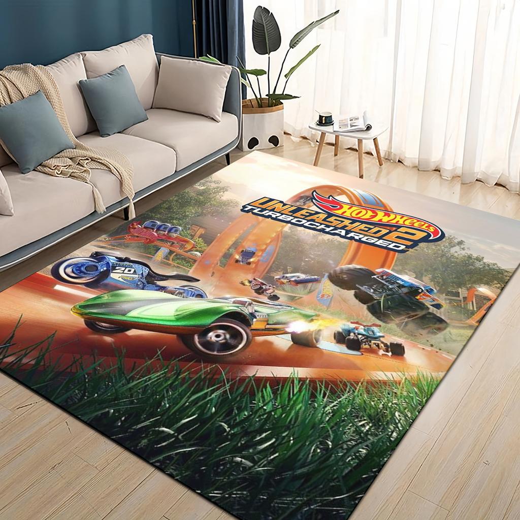 3D Hot W-Wheels Monster Závodní Auto Plocha Koberec, Koberec pro Obývací Pokoj Dětský Pokoj Pohovka Rohožka Dekorace, Protiskluzová Podlahová Rohož