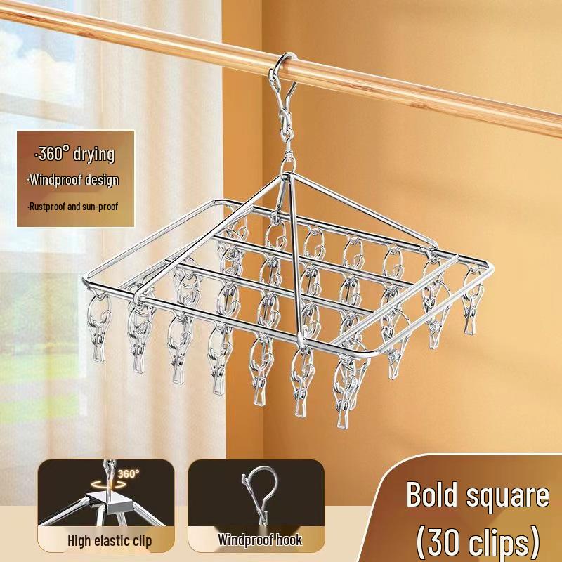 Rotating Stainless Steel Sock Drying Rack with Anti-Drop Pegs for Home and Dormitory Use