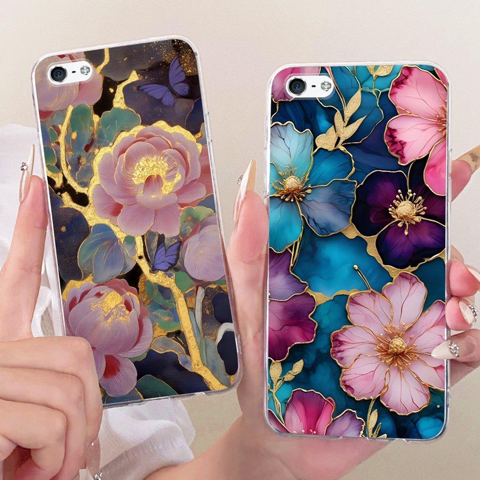 For iPhone 5 5s SE (2016) 4 4s Cute Flower Butterfly Cat Painted Case For iPhone5 iPhone4 Soft Silicone TPU Phone Cases