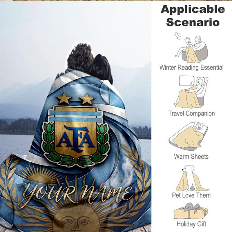 Custom Name Argentina Football Team Blanket Bedding Blanket for Women Men, Soft Throw Blankets for Couch,Bed, Picnic, Christmas Gifts