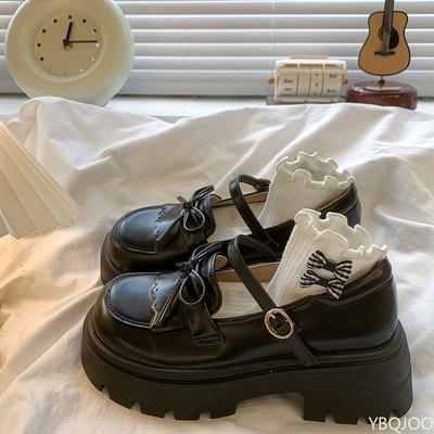 Fashion Sweet Cool Little Leather Shoes Women's Autumn New Style Butterfly Bow Thick Soled Single Shoes Elegant Women's Shoes