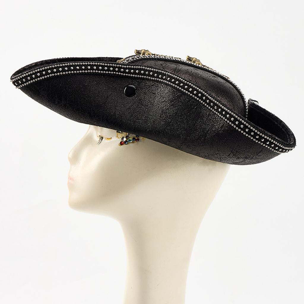 Cappello da Pirata Originale in Ecopelle PU Gotico per Uomini Donne Accessori Costumi di Halloween Per Appassionati di Cosplay